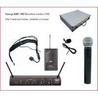 Energy KRU-302 Microfono wireless UHF due canali con gelato, archetto e Lavalier + Custodia Rigida