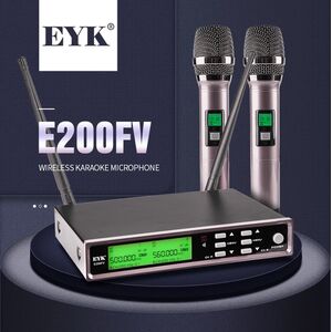 EYK Microfoni Professionali Wireless UHF frequenza regolabile 200 Canali con Equalizzatore ed Echo