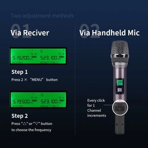 EYK Microfoni Professionali Wireless UHF frequenza regolabile 200 Canali con Equalizzatore ed Echo
