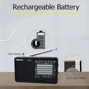 XHDATA D-328 ITALIA Mini Radio Portatile Ricaricabile Multibanda TF Card MP3 Player FM AM SW Full Band