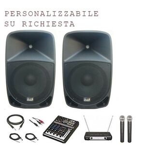 Italian Stage K-110 Impianto Audio Completo Mixer + Casse Amplificate + Microfoni wi-fi wireless