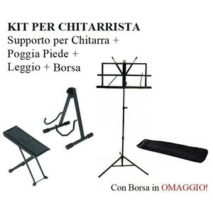 KIT PER CHITARRISTA Supporto per chitarra + Poggia piede + Leggio + BORSA