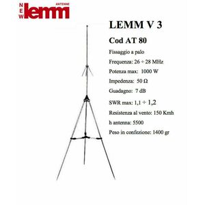 Lemm V3 AT-80 (SKYLAB) Antenna CB 27 Mhz 1/4 d'onda da stazione fissa Base Tetto