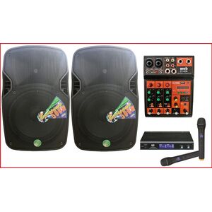 KR-12 Kit Impianto Audio Karaoke USB/MP3 Bluetooth - Casse + Mixer + Microfoni Wireless