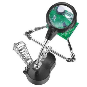 Supporto terza mano con lente di ingrandimento e lampada a 2 LED