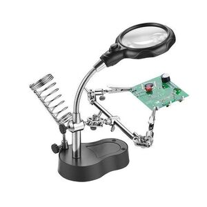 Supporto terza mano con lente di ingrandimento e lampada a 2 LED