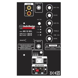 Audiodesign Pro M2 10W/L Cassa Attiva 10" 300w A Batteria Bluetooth USB MP3 + 2 Microfoni WI-FI UHF