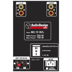 Audiodesign Pro M2 15W/L CASSA ATTIVA A Batteria Bluetooth USB MP3 + Microfoni WI-FI UHF 15" 750W