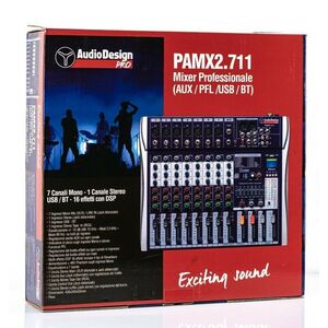 AudioDesign Pamx2.711 Mixer Audio Professionale con 7+1+1 Canali - effetti DSP USB e Bluetooth