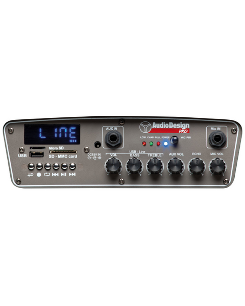 Audiodesign Pro M2 12W/L Cassa Attiva 12" 450w A Batteria Bluetooth USB MP3 + 2 Microfoni WI-FI UHF