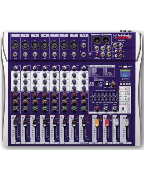 AudioDesign Pamx2.711 Mixer Audio Professionale con 7+1+1 Canali - effetti DSP USB e Bluetooth