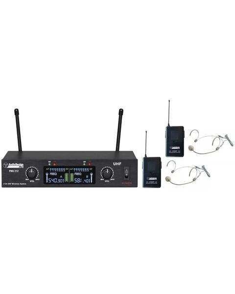 AudioDesign PMU 212BP Radiomicrofoni Wireless UHF 2 Ch. + 2 Microfoni ad archetto con body pack