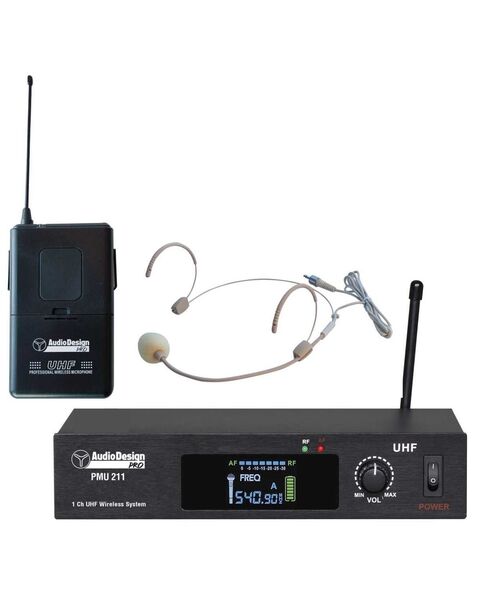 AudioDesign PMU 211BP Radiomicrofono Wireless UHF + Microfono ad archetto con body pack