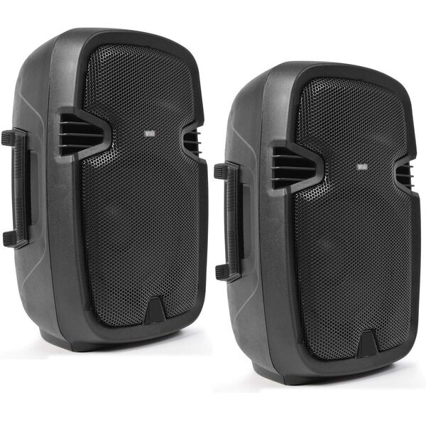 Coppia Casse Acustiche Amplificate Attive Karaoke Bluetooth Audio USB SD MP3 Radio FM