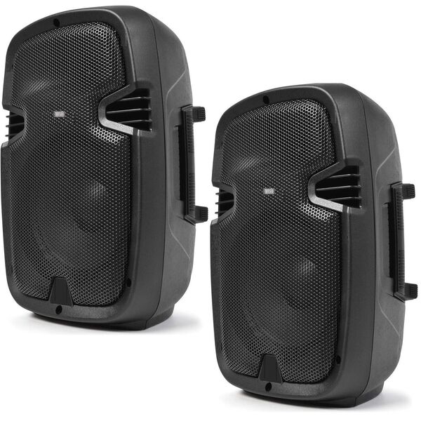 Coppia Casse Acustiche Amplificate Attive Karaoke Bluetooth Audio USB SD MP3 Radio FM
