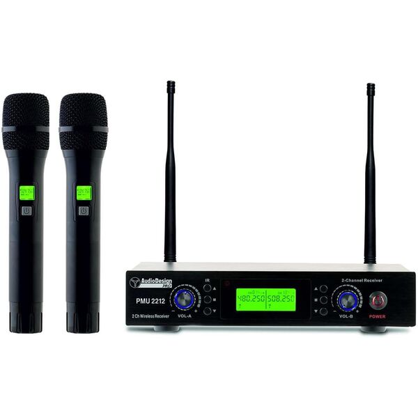 AudioDesign Pro PMU 2212 Sistema Radiomicrofono Wireless Professionale 100 +  100 Ch Uhf Con 2 Microfoni