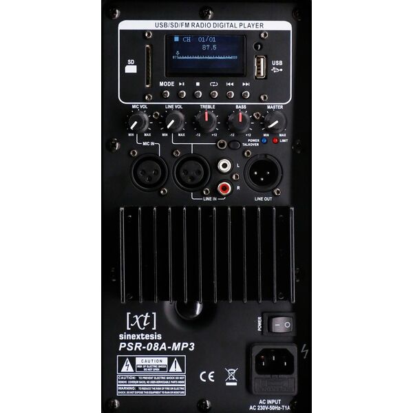 SINEXTESIS PSR08A-Mp3 Cassa Amplificata Diffusore Attivo 200W 8″ con Display LCD, Player Mp3 (USB/SD), Radio FM e Telecomando