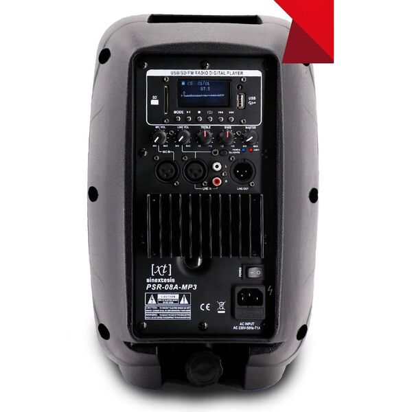 SINEXTESIS PSR08A-Mp3 Cassa Amplificata Diffusore Attivo 200W 8″ con Display LCD, Player Mp3 (USB/SD), Radio FM e Telecomando