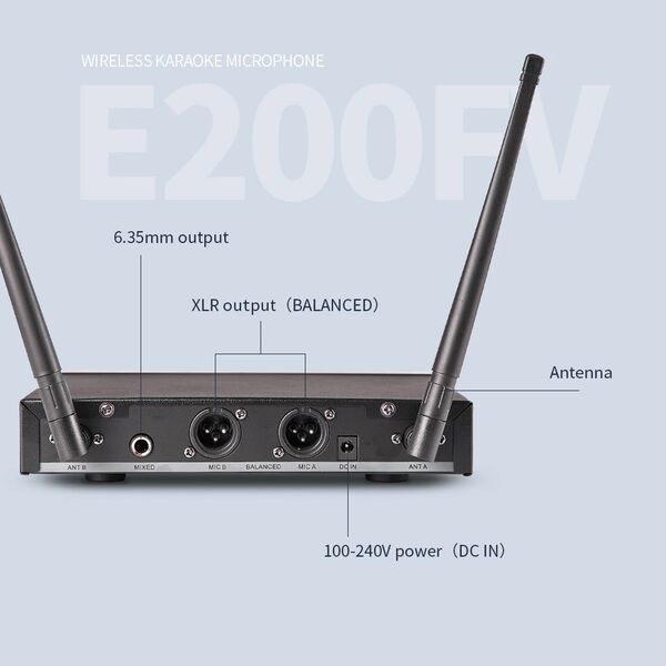 EYK Microfoni Professionali Wireless UHF frequenza regolabile 200 Canali con Equalizzatore ed Echo
