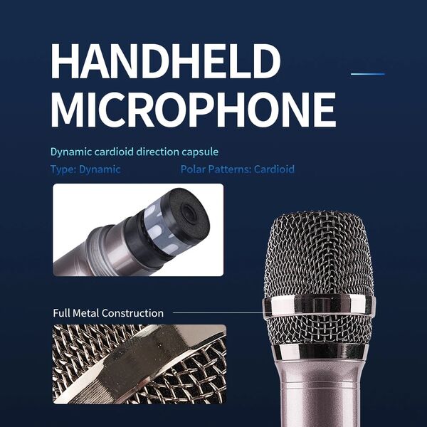 EYK Microfoni Professionali Wireless UHF frequenza regolabile 200 Canali con Equalizzatore ed Echo