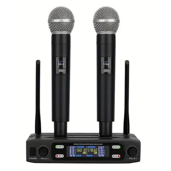 COPPIA MICROFONI WIRELESS PROFESSIONALI UHF GELATI RICARICABILI A BATTERIE