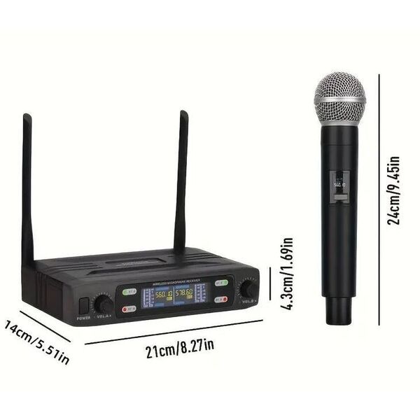 COPPIA MICROFONI WIRELESS PROFESSIONALI UHF GELATI RICARICABILI A BATTERIE