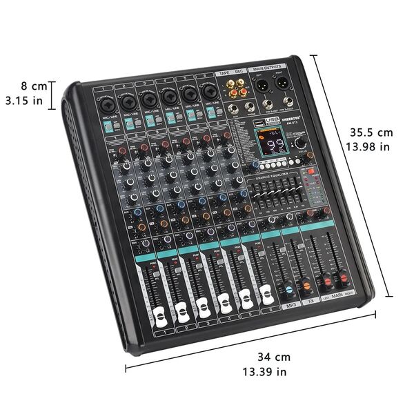 AM-UT2 Mixer Audio Professionale Console Mixer 6 Canali DSP 99 Effetti EQ 7 Bande Alimentazione Fantom
