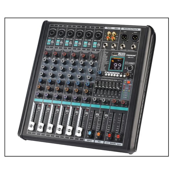 AM-UT2 Mixer Audio Professionale Console Mixer 6 Canali DSP 99 Effetti EQ 7 Bande Alimentazione Fantom