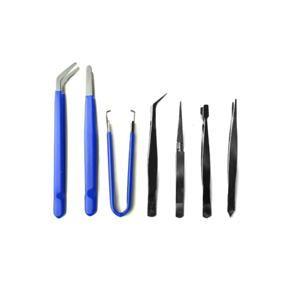 Set 7 pinze di precisione in acciaio pinzette per modellismo e elettronica