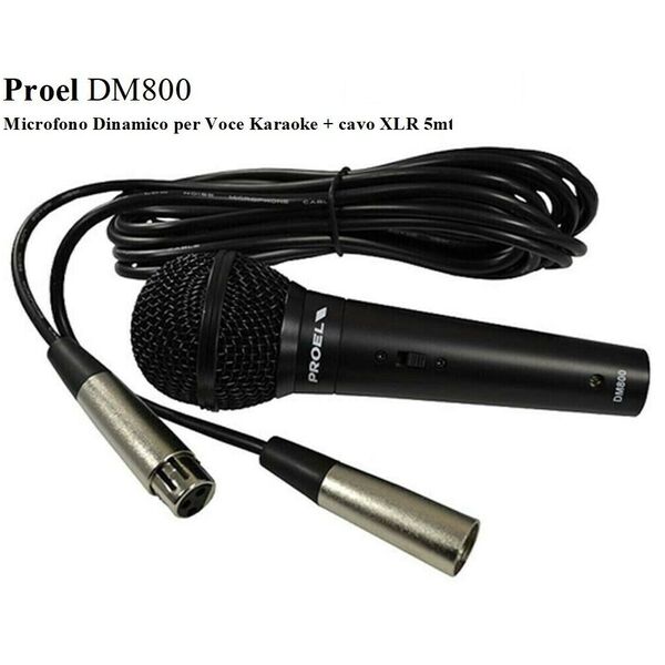 PROEL DM800 Microfono Dinamico per Voce Karaoke completo di cavo XLR 5 metri