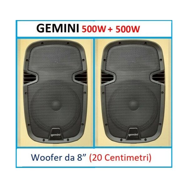 Gemini 1000W P.M.P.O Coppia Casse Amplificate Attive Diffusori Audio Dj Live 8"