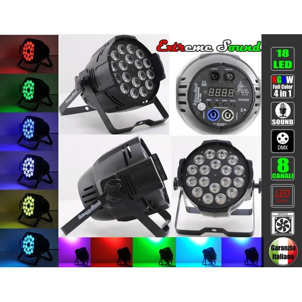PAR LED RGBW 18x10 WATT FULL COLOR PROFESSIONALE DMX PROGRAMMABILE EXTREME SOUND