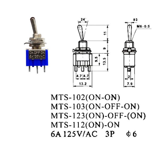 Micro Interruttore deviatore a levetta leva on off Toggle switch Blu 12v 6a 125v