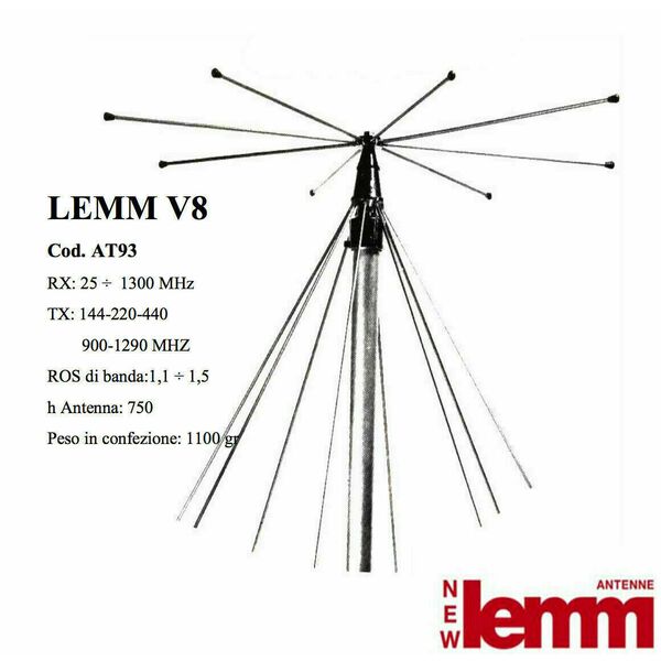 LEMM ANTENNA V8 DISCONE RX DA 25 A 1300 MHZ TX 144/220/440/900/1290 MHZ