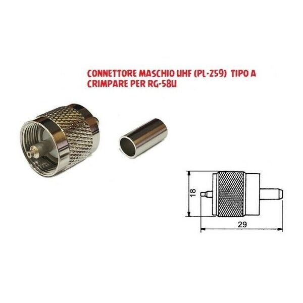 CONNETTORE MASCHIO PL UHF 259 TIPO A CRIMPARE PER CAVO ANTENNA RG-58 CB VHF HF