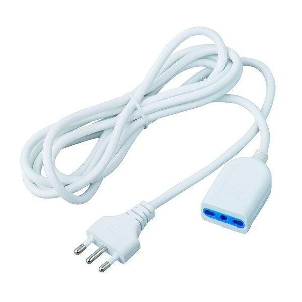 PROLUNGA ELETTRICA LINEARE CON SPINA 16A E PRESA DI SICUREZZA 2P+T16A BIPASSO 5mt BIANCA