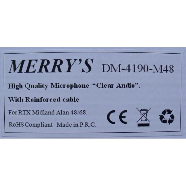 DM-4190-M48 MERRY'S MICROFONO CB PER RADIO MIDLAND ALAN 48/68 E SIMILARI