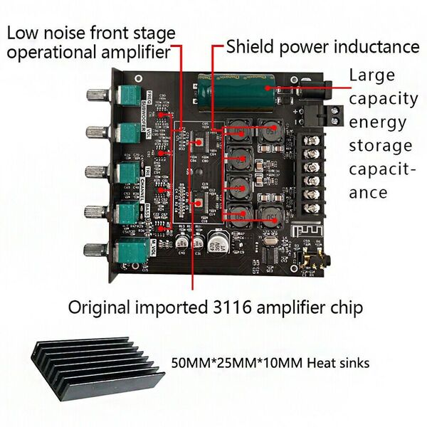 Amplificatore 2.1 digitale con Bluetooth - 2x50W + 100W per uscita Subwoofer