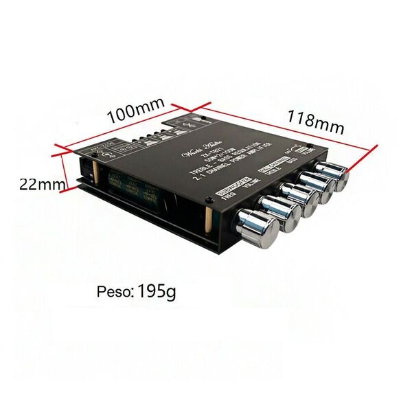 Amplificatore 2.1 digitale con Bluetooth - 2x50W + 100W per uscita Subwoofer