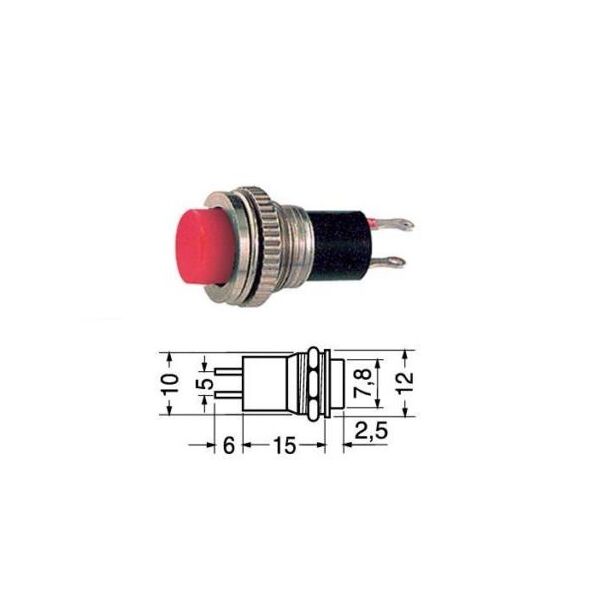 Pulsante da pannello normalmente aperto NA rotondo tasto rosso 250V 0,5A