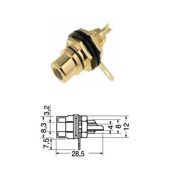 Connettore presa RCA femmina da pannello dorato nero professionale