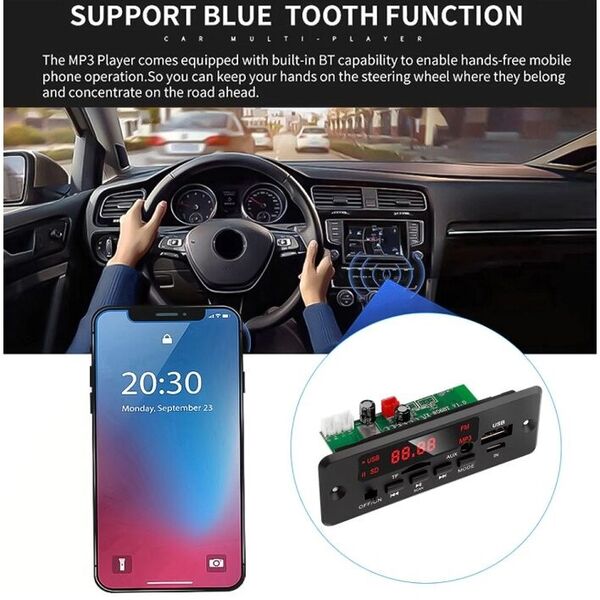 Modulo Amplificatore Multifunzione 12V 2x25W FM USB/SD Bluetooth 5.0 AUX + Telecomando