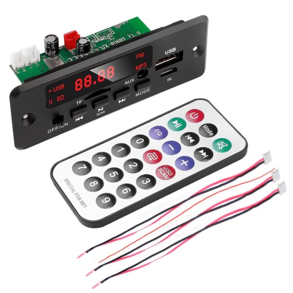 Modulo Amplificatore Multifunzione 12V 2x25W FM USB/SD Bluetooth 5.0 AUX + Telecomando