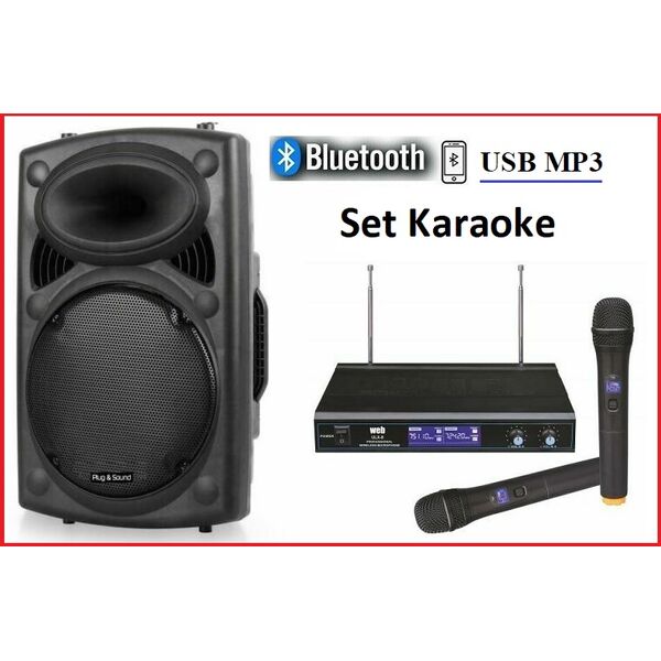 K-122 SET KARAOKE CASSA ATTIVA 12" BLUETOOTH MP3 USB-SD + MICROFONI WIRELESS