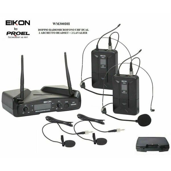 Eikon WM300DH By Proel Radiomicrofoni UHF Doppio Archetto + Spillo