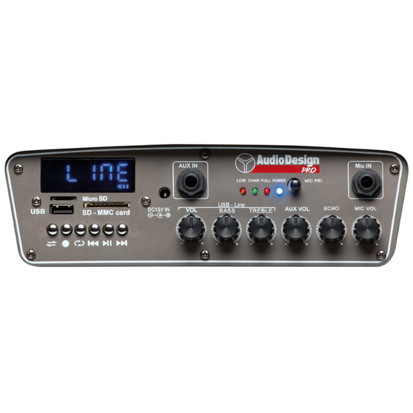 Audiodesign Pro M2 12W/L Cassa Attiva 12" 450w A Batteria Bluetooth USB MP3 + 2 Microfoni WI-FI UHF