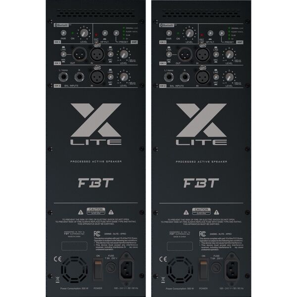 FBT X-lite 115A V2 + COVER XL-C15 Coppia Casse Amplificate Attive Professionali 15" 3000W Bluetooth 5.0