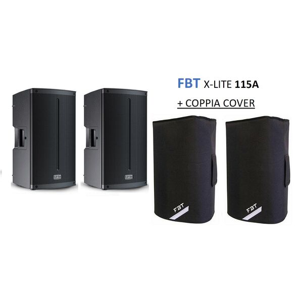 FBT X-lite 115A V2 + COVER XL-C15 Coppia Casse Amplificate Attive Professionali 15" 3000W Bluetooth 5.0