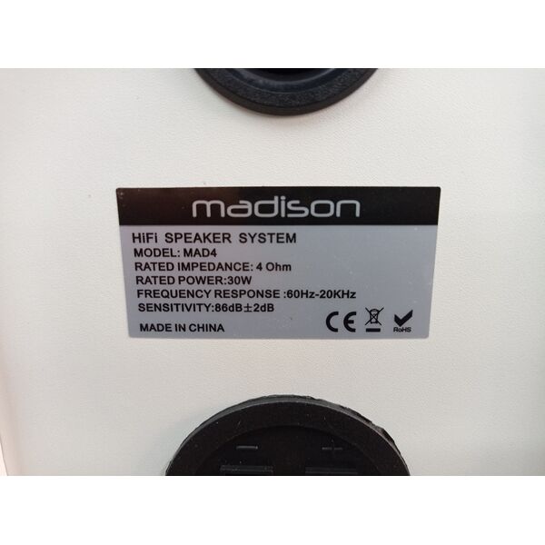 Madison MAD-4WH Diffusori da Scaffale Coppia Casse Acustiche 60W 4 Ohm Bianche