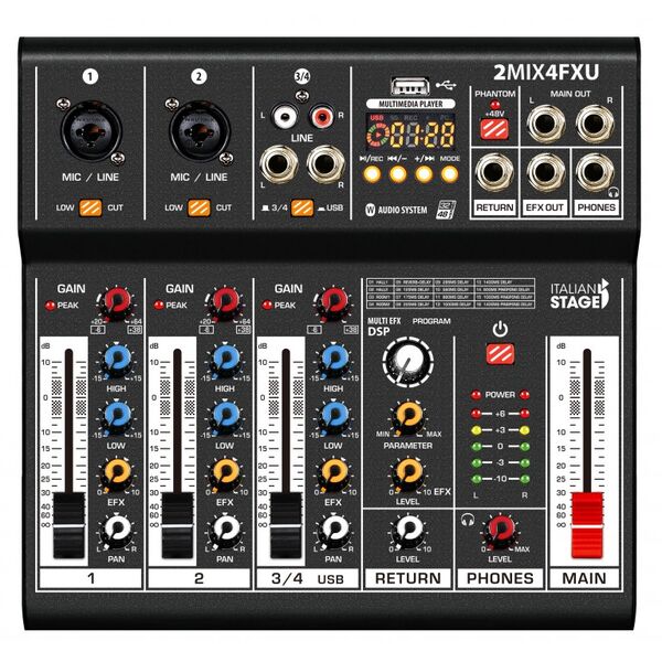 Italian Stage 2MIX4FXU Mixer Audio USB Bluetooth 4 canali con DSP effetti